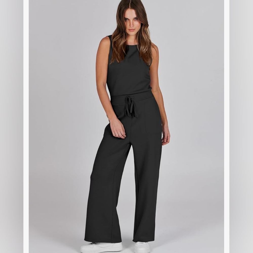 Women's Casual Summer Jumpsuit, Stylish Romper, Sleeveless, Wide Leg, Long Pants